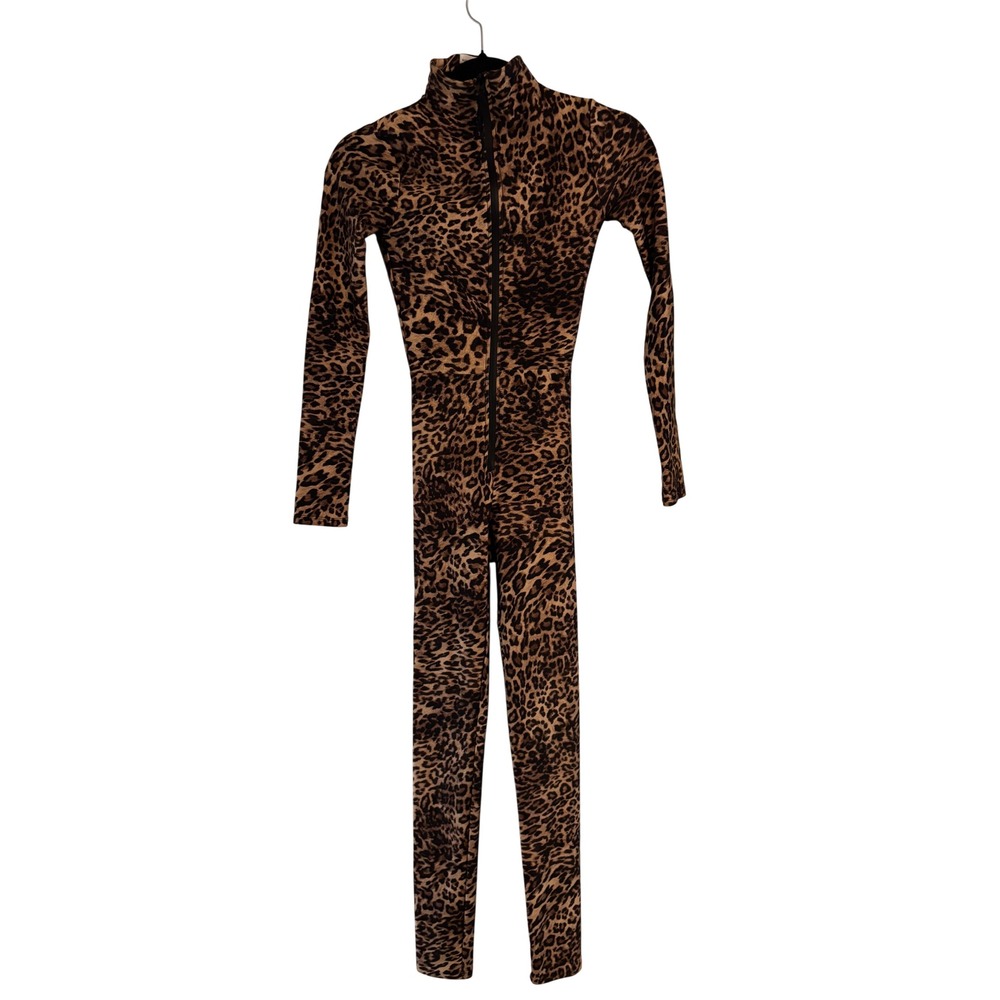 Good American Wild Leopard Catsuit Mock Neck Long Sleeve Jumpsuit GJ0051 XS